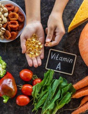 Products containing vitamin A. Selective focus. Food.