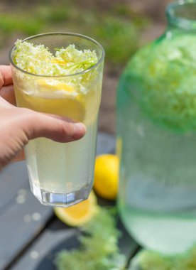 Yaşlı çiçeklerden şampanya. Seçici odaklanma. iç.