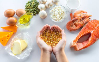 D vitamini içeren ürünler. Seçici odaklanma. yiyecek.