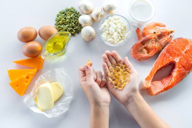 D vitamini içeren ürünler. Seçici odaklanma. yiyecek.