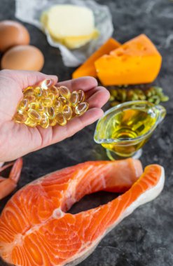 D vitamini içeren ürünler. Seçici odaklanma. yiyecek.