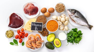 B vitamini içeren yiyecekler. Seçici odaklanma. Yiyecek..