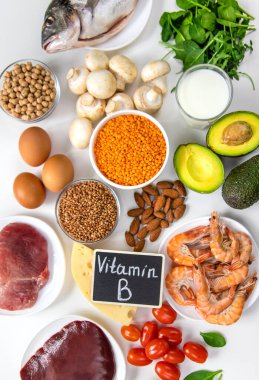 B vitamini içeren yiyecekler. Seçici odaklanma. Yiyecek..