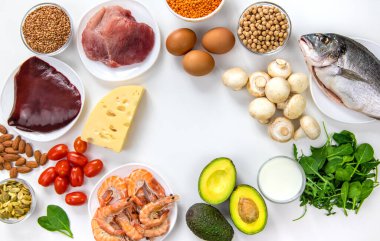 B vitamini içeren yiyecekler. Seçici odaklanma. Yiyecek..