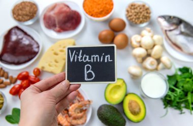 B vitamini içeren yiyecekler. Seçici odaklanma. Yiyecek..