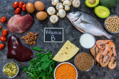 B vitamini içeren yiyecekler. Seçici odaklanma. Yiyecek..