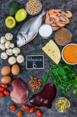 B vitamini içeren yiyecekler. Seçici odaklanma. Yiyecek..