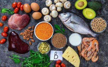 B vitamini içeren yiyecekler. Seçici odaklanma. Yiyecek..