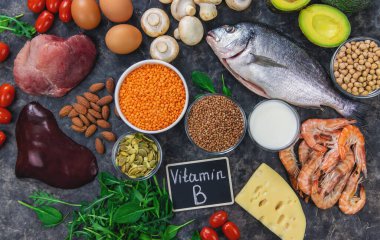 B vitamini içeren yiyecekler. Seçici odaklanma. Yiyecek..