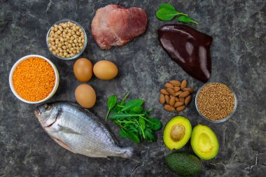 Demir içeren yiyecekler. Seçici odaklanma. yiyecek.