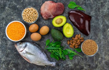 Demir içeren yiyecekler. Seçici odaklanma. yiyecek.