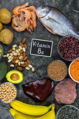 B6 vitamini içeren yiyecekler. Seçici odaklanma. yiyecek.