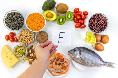 E vitamini içeren yiyecekler. Seçici odaklanma. yiyecek.