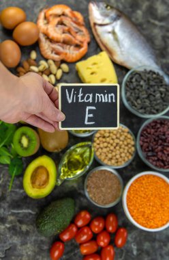 E vitamini içeren yiyecekler. Seçici odaklanma. yiyecek.