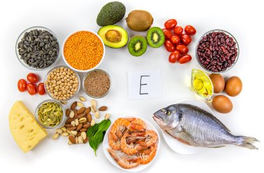 E vitamini içeren yiyecekler. Seçici odaklanma. yiyecek.