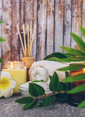 Ürün için arka plan spa merkezi. Seçici odaklanma. Doğa.