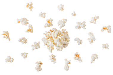 Popcorn isolated on a white background. Selective focus. Food.