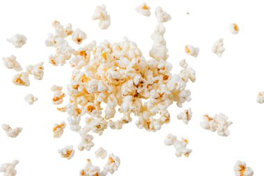 Beyaz arka planda izole edilmiş patlamış mısır. Seçici odaklanma. Yiyecek..