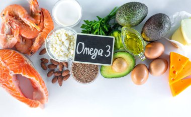 Ürünler Omega 3 içerir. Seçici odaklanma. yiyecek.