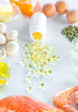 D vitamini içeren ürünler. Seçici odaklanma. yiyecek.