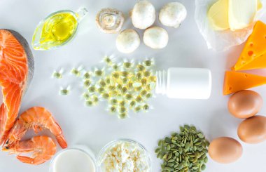 D vitamini içeren ürünler. Seçici odaklanma. yiyecek.