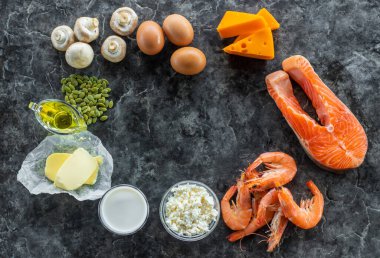 D vitamini içeren ürünler. Seçici odaklanma. yiyecek.