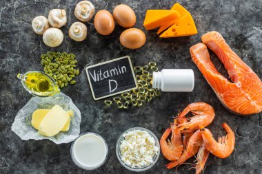 D vitamini içeren ürünler. Seçici odaklanma. yiyecek.