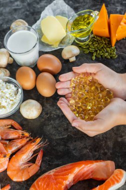 D vitamini içeren ürünler. Seçici odaklanma. yiyecek.