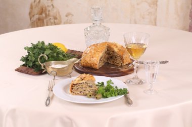 puf böreği pasta tavuk ve mantar ile