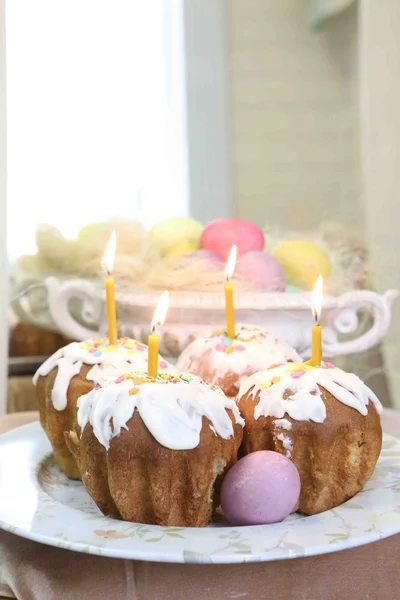 Easter cakes and painted eggs Stock Image