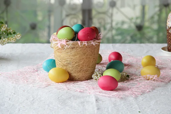 Œufs de Pâques dans un panier — Photo