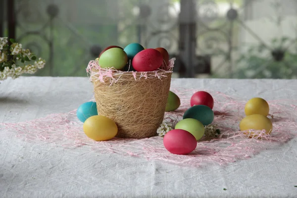 Œufs de Pâques dans un panier — Photo