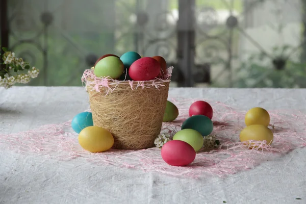 Œufs de Pâques dans un panier — Photo