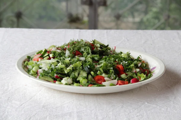 Bahar sebze salatası ve yeşillik — Stok fotoğraf