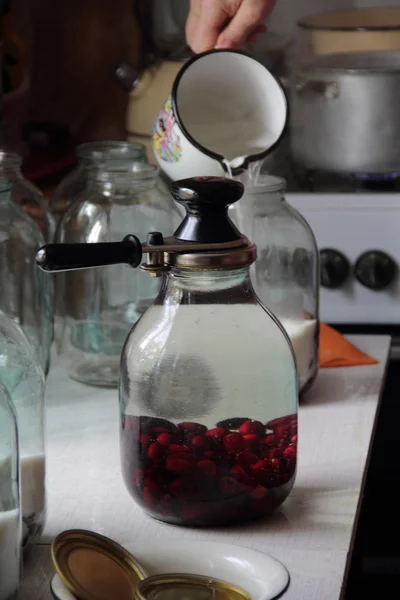 The process of harvesting the winter compote of dogwood — Stock Photo, Image