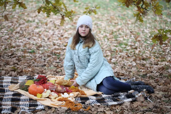 Girl in the autumn park on a picnic