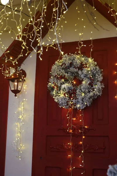 Coroa Natal Porta Casa Decoração Ano Novo — Fotografia de Stock