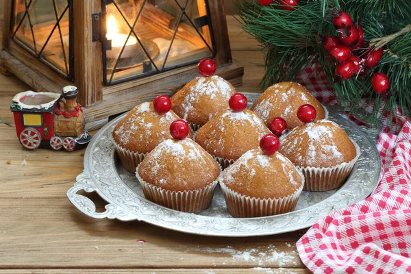 Cupcakes Christmas Pastries Wooden Table — Stock Photo, Image