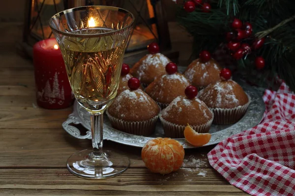 Christmas Cupcakes Champagne New Year Tree — Stock Photo, Image