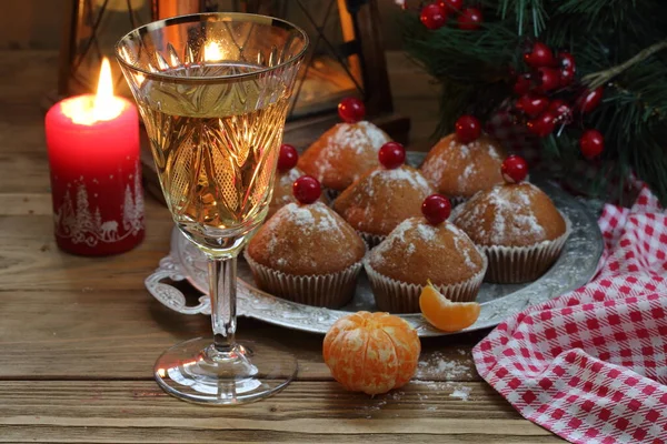 Christmas Cupcakes Champagne New Year Tree — Stock Photo, Image