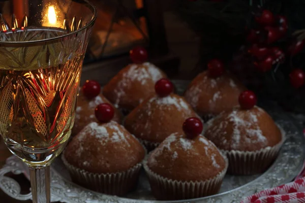 Still Life Champagne Muffins Tangerine — Stock Photo, Image