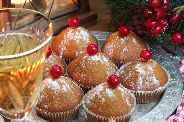 Christmas Cupcakes Champagne New Year Tree — Stock Photo, Image