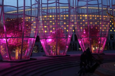 Parkın güzel gece aydınlatması. Kışın park et.