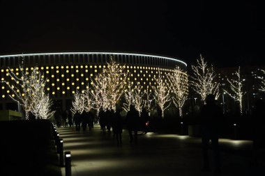 Parkın güzel gece aydınlatması. Kışın park et.