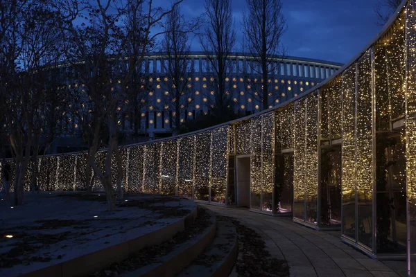 Schöne Abendliche Beleuchtung Des Parks Park Winter — Stockfoto