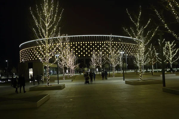 Bela Iluminação Noturna Parque Parque Inverno — Fotografia de Stock