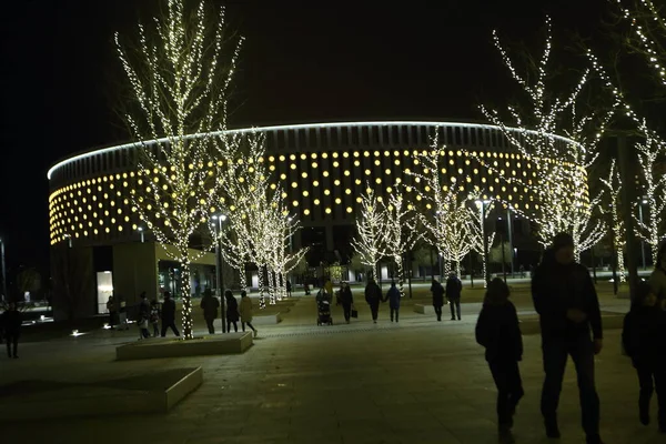 Bela Iluminação Noturna Parque Parque Inverno — Fotografia de Stock