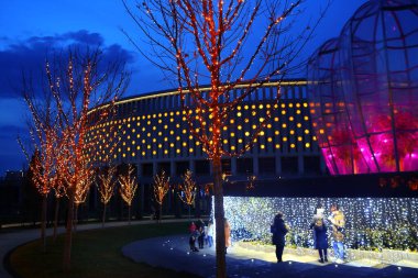 Bir park. Güzel bir parkın gece aydınlığı
