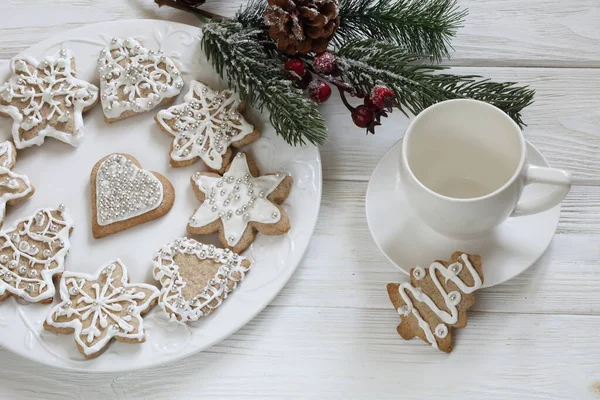 Gingerbread Cookie White Icing Coffee — Stock Photo, Image