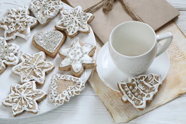 Gingerbread Cookie White Icing Coffee — Stock Photo, Image